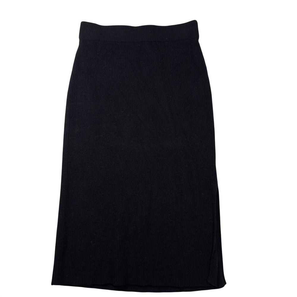 Cyrus Womens Ribbed Knit Midi Skirt Size M Black Minimalist Classic